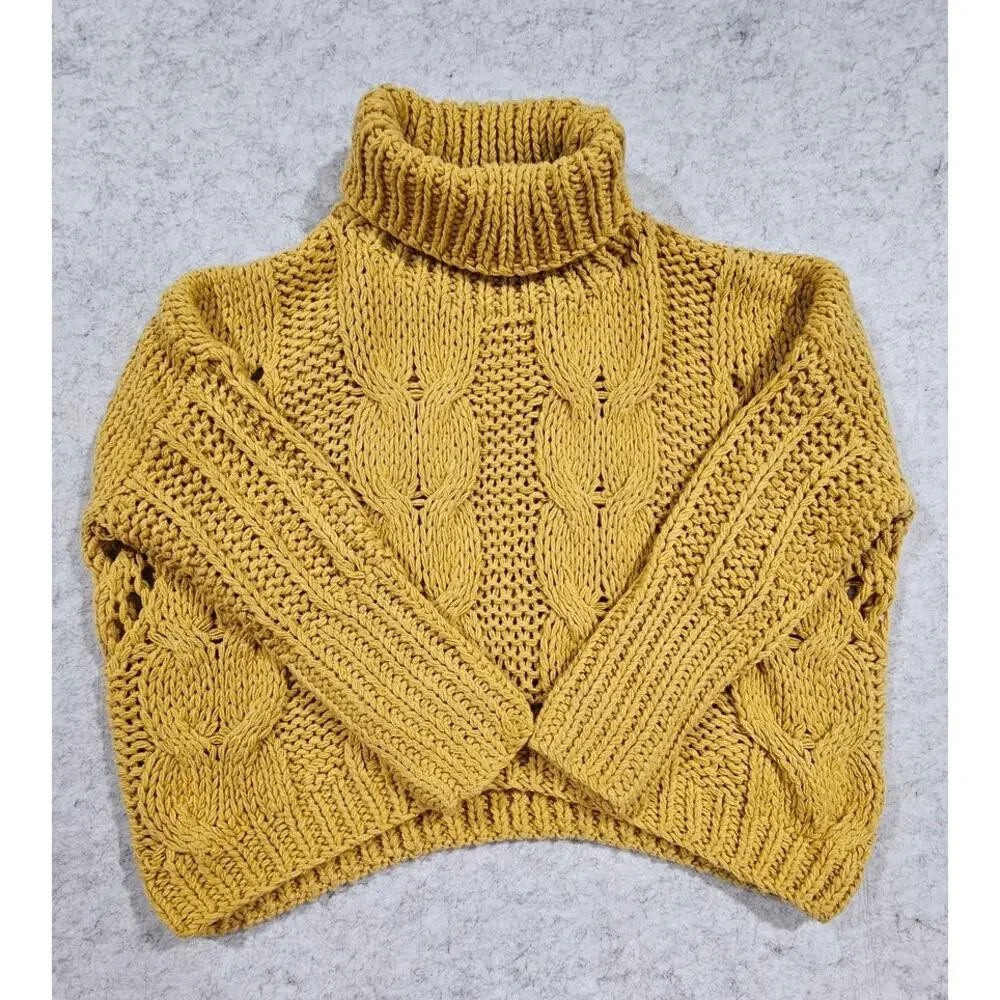 POL Cable Knit Chunky Sweater, Turtleneck, Drop Sleeve, Oversized, Womens Sz M